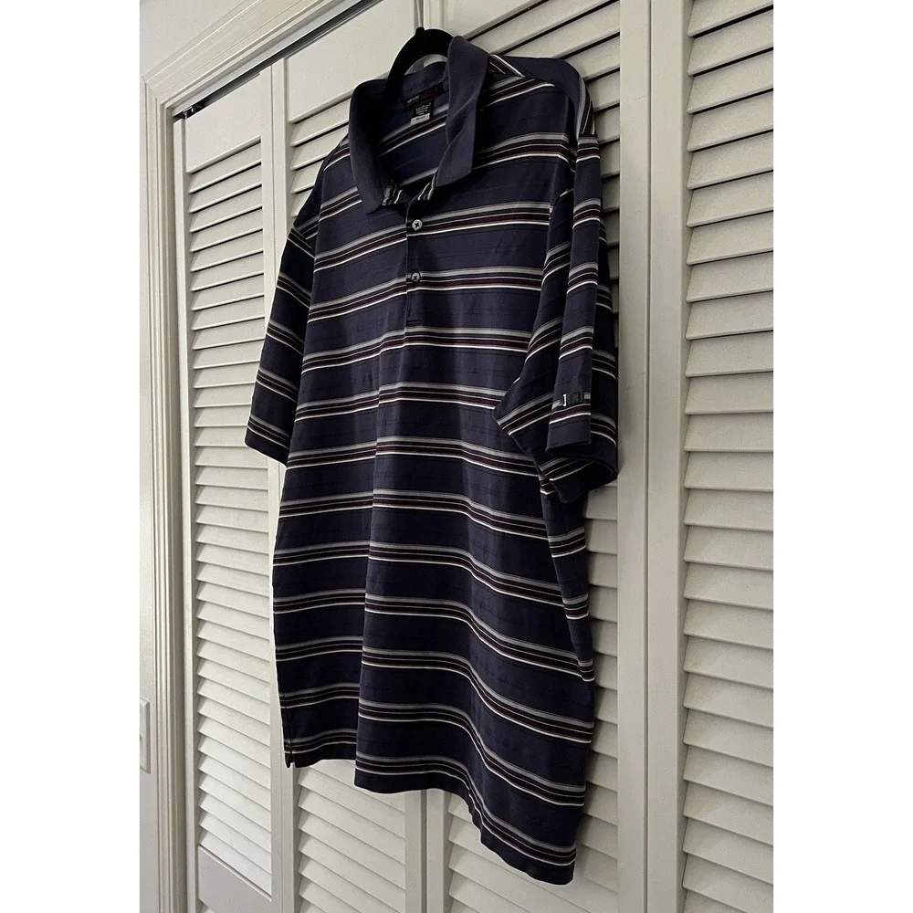 Tiger Woods Collection Polo Shirt Purple Burgundy Striped Nike Dry Fit Size L - Picture 2 of 10